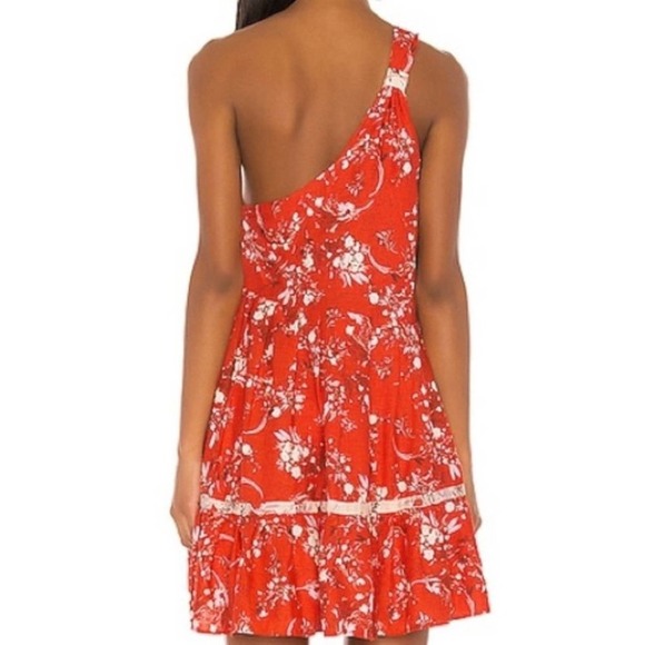 FREE PEOPLE Linen All Mine One Shoulder Red Floral Mini Dress Size Medium NWOT - Picture 5 of 12